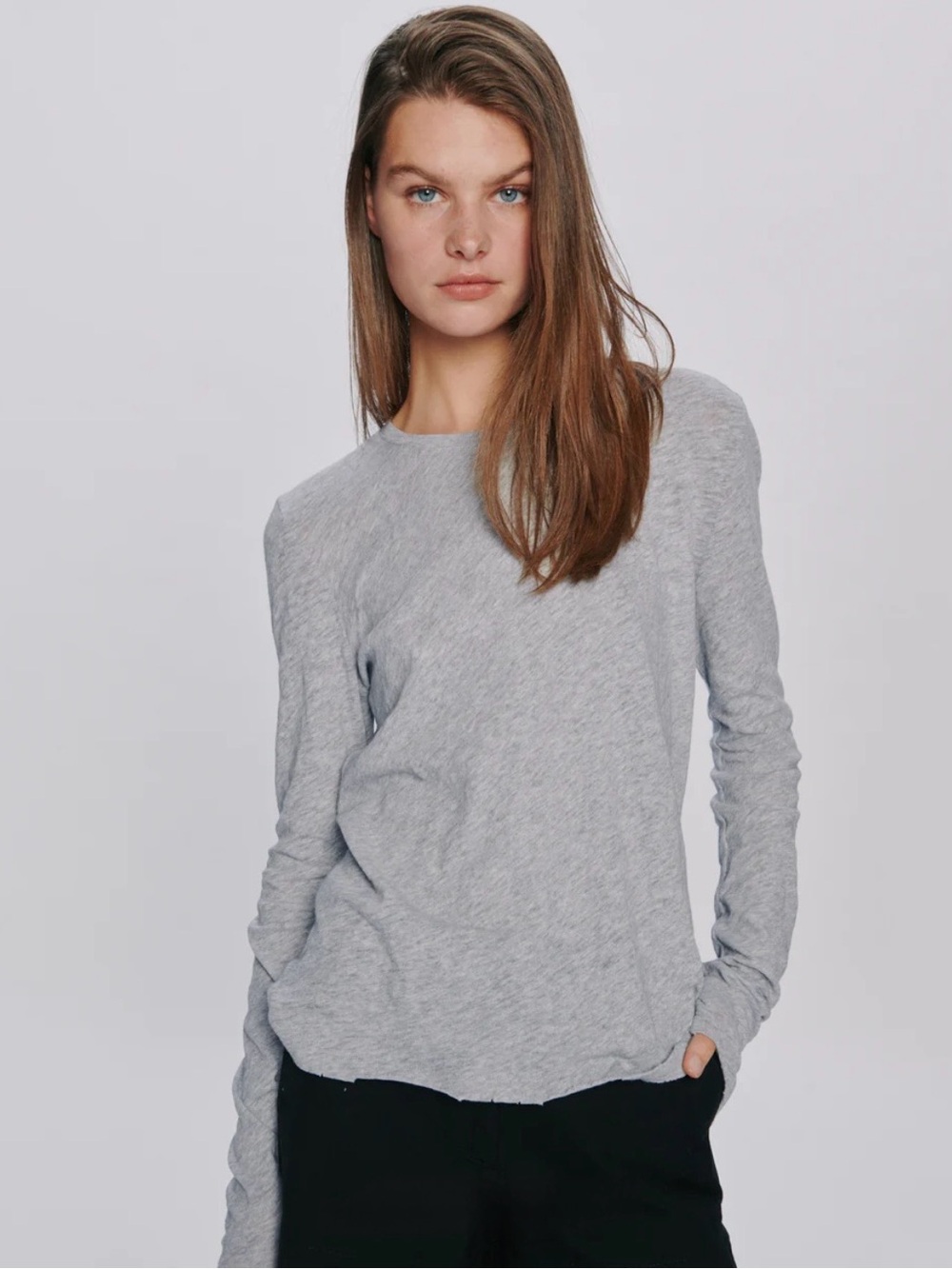 ATM Heather Grey Slub Jersey Long Sleeve Destroyed Wash Tee Size Small